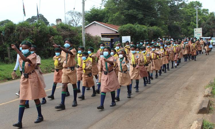Scouts and girl guides in a procession from Outspan Hotel to Baden Powell Information Centre in Nyeri town Image: EUTYCAS MUCHIRI 