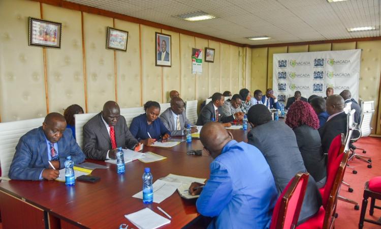 Members of the Parliamentary Committee on Administration and National Security together with NACADA'S technical team led by the Board Chair Rev. Dr. Stephen Mairori, EBS, and the CEO Dr. Anthony Omerikwa, MBS